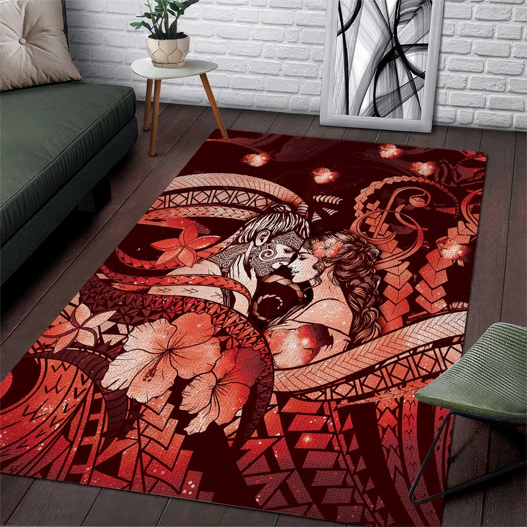 Maori Romantic Valentine Area Rug The Hongi Kiss Red Galaxy DT05 Red - Polynesian Pride
