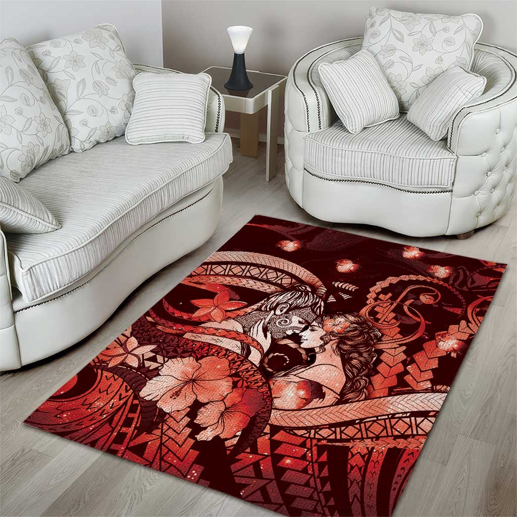 Maori Romantic Valentine Area Rug The Hongi Kiss Red Galaxy DT05 - Polynesian Pride