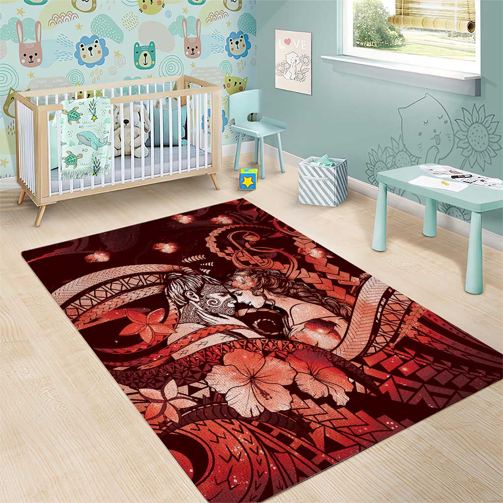Maori Romantic Valentine Area Rug The Hongi Kiss Red Galaxy DT05 - Polynesian Pride