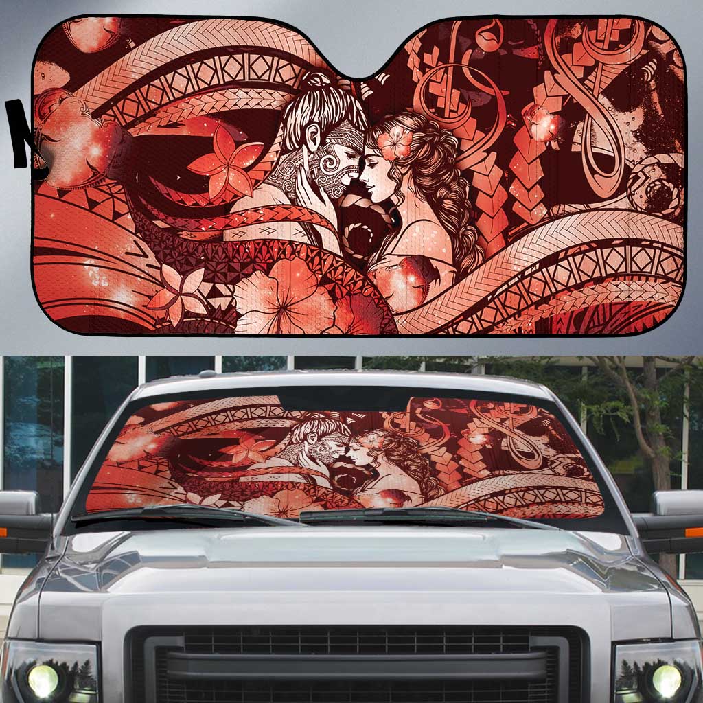 Maori Romantic Valentine Auto Sun Shade The Hongi Kiss Red Galaxy DT05 Red - Polynesian Pride