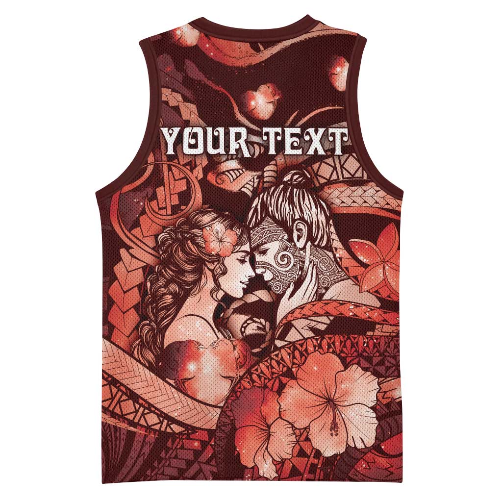 Personalised Maori Romantic Valentine Basketball Jersey The Hongi Kiss Red Galaxy DT05 - Polynesian Pride