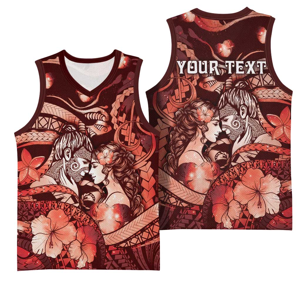 Personalised Maori Romantic Valentine Basketball Jersey The Hongi Kiss Red Galaxy DT05 - Polynesian Pride