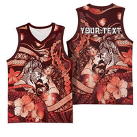Personalised Maori Romantic Valentine Basketball Jersey The Hongi Kiss Red Galaxy DT05 - Polynesian Pride