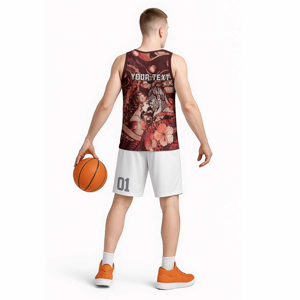 Personalised Maori Romantic Valentine Basketball Jersey The Hongi Kiss Red Galaxy DT05 - Polynesian Pride