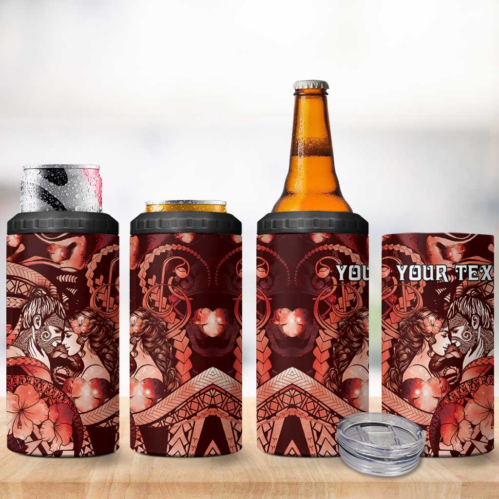Personalised Maori Romantic Valentine 4 in 1 Can Cooler Tumbler The Hongi Kiss Red Galaxy