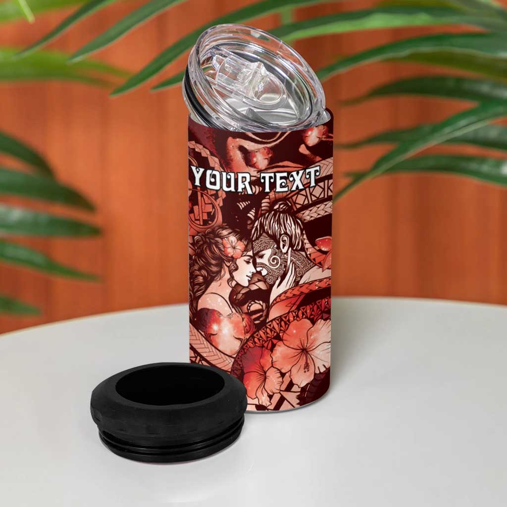 Personalised Maori Romantic Valentine 4 in 1 Can Cooler Tumbler The Hongi Kiss Red Galaxy