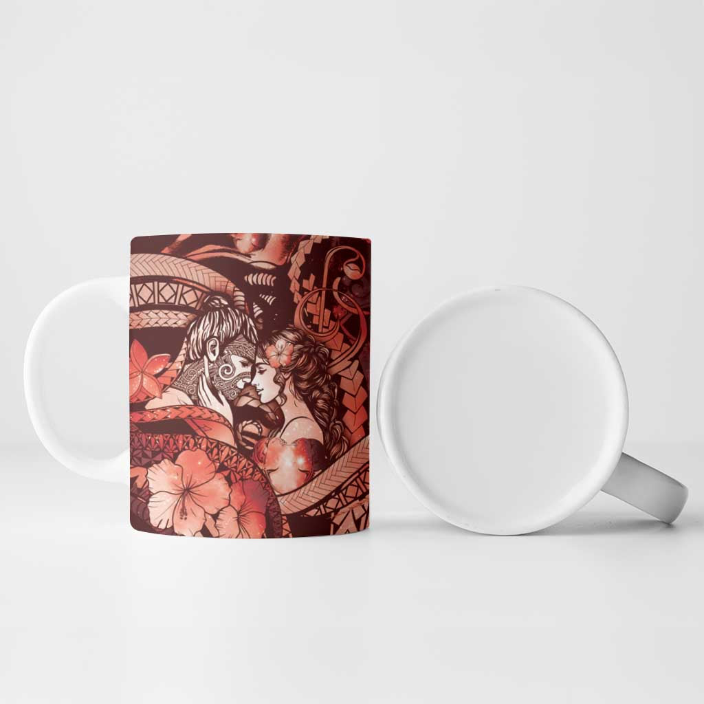 Personalised Maori Romantic Valentine Ceramic Mug The Hongi Kiss Red Galaxy DT05 - Polynesian Pride