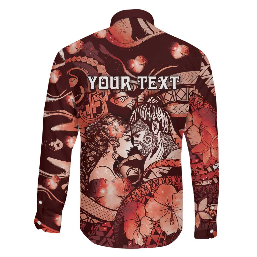 Personalised Maori Romantic Valentine Family Matching Long Sleeve Bodycon Dress and Hawaiian Shirt The Hongi Kiss Red Galaxy