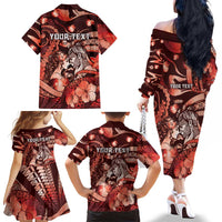 Personalised Maori Romantic Valentine Family Matching Off The Shoulder Long Sleeve Dress and Hawaiian Shirt The Hongi Kiss Red Galaxy