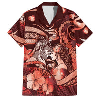 Personalised Maori Romantic Valentine Family Matching Off Shoulder Maxi Dress and Hawaiian Shirt The Hongi Kiss Red Galaxy