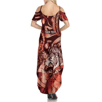 Personalised Maori Romantic Valentine Family Matching Summer Maxi Dress and Hawaiian Shirt The Hongi Kiss Red Galaxy