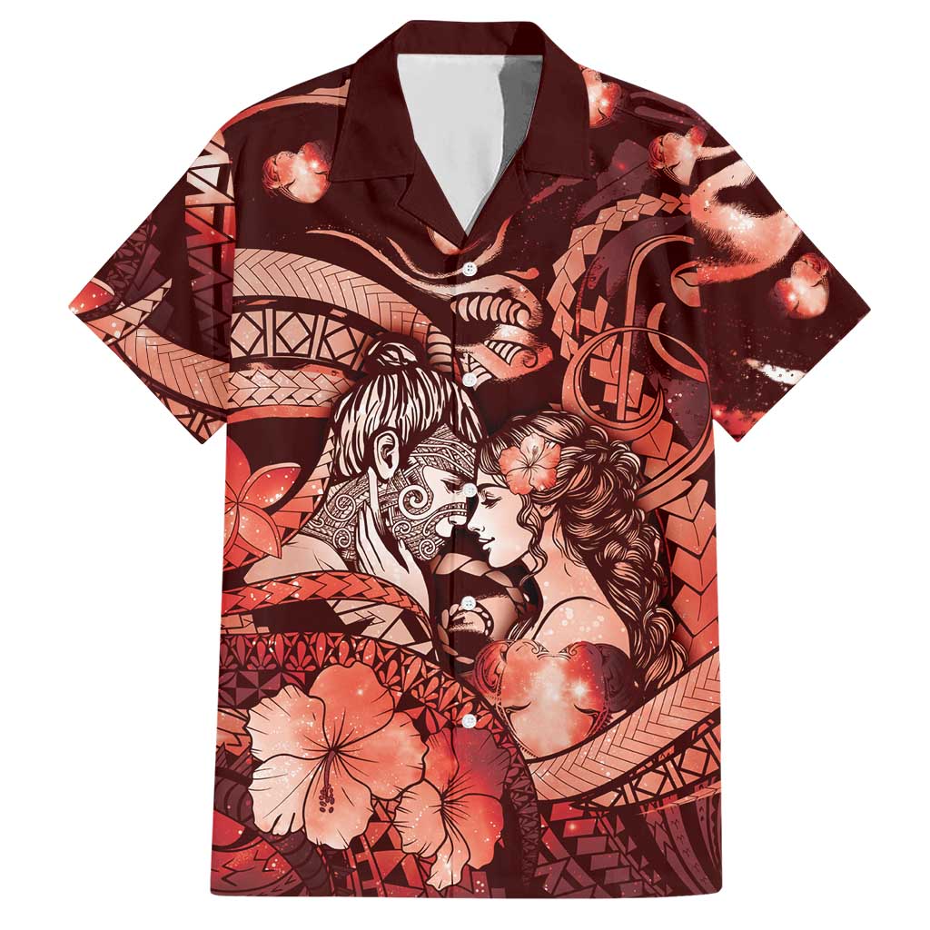 Personalised Maori Romantic Valentine Hawaiian Shirt The Hongi Kiss Red Galaxy DT05 Red - Polynesian Pride