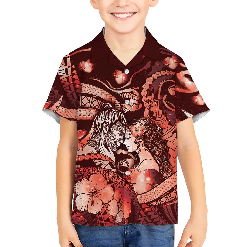 Personalised Maori Romantic Valentine Hawaiian Shirt The Hongi Kiss Red Galaxy DT05 - Polynesian Pride