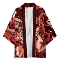 Personalised Maori Romantic Valentine Kimono The Hongi Kiss Red Galaxy DT05 Unisex Red - Polynesian Pride