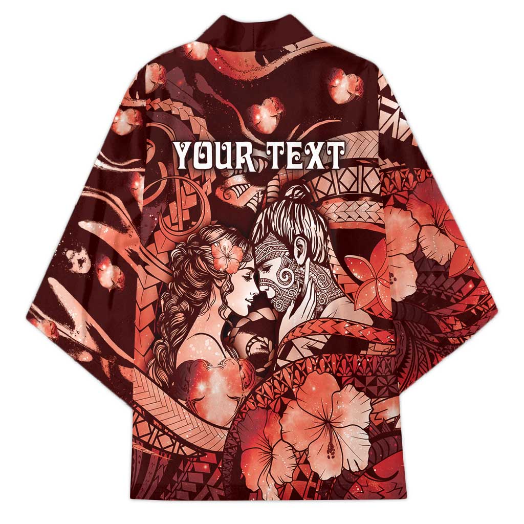 Personalised Maori Romantic Valentine Kimono The Hongi Kiss Red Galaxy DT05 - Polynesian Pride