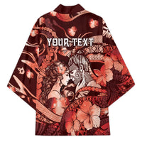 Personalised Maori Romantic Valentine Kimono The Hongi Kiss Red Galaxy DT05 - Polynesian Pride
