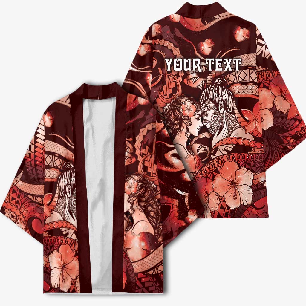 Personalised Maori Romantic Valentine Kimono The Hongi Kiss Red Galaxy DT05 - Polynesian Pride