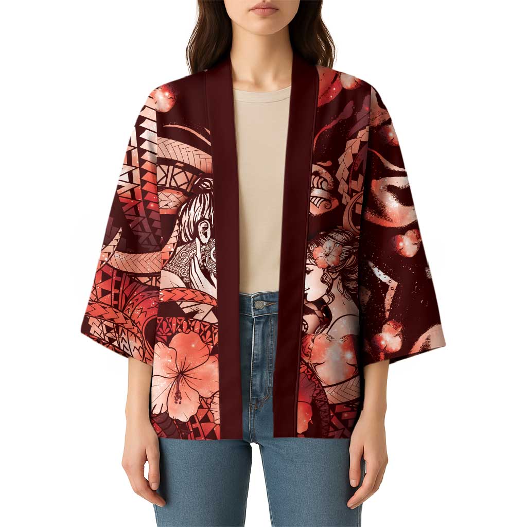 Personalised Maori Romantic Valentine Kimono The Hongi Kiss Red Galaxy DT05 - Polynesian Pride