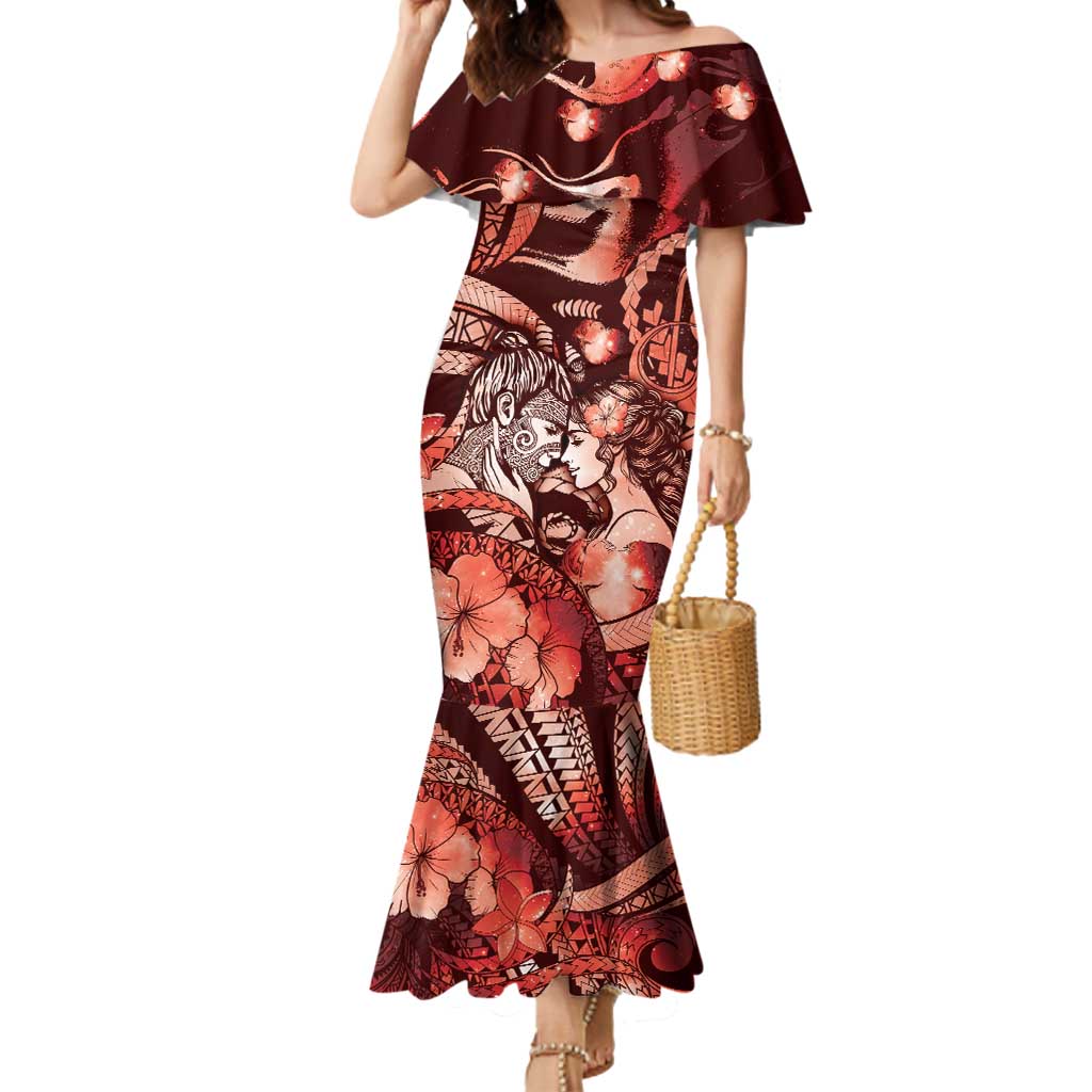 Personalised Maori Romantic Valentine Mermaid Dress The Hongi Kiss Red Galaxy