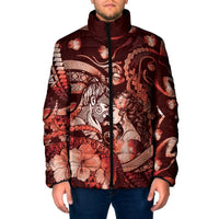 Personalised Maori Romantic Valentine Padded Jacket The Hongi Kiss Red Galaxy DT05 Men Red - Polynesian Pride
