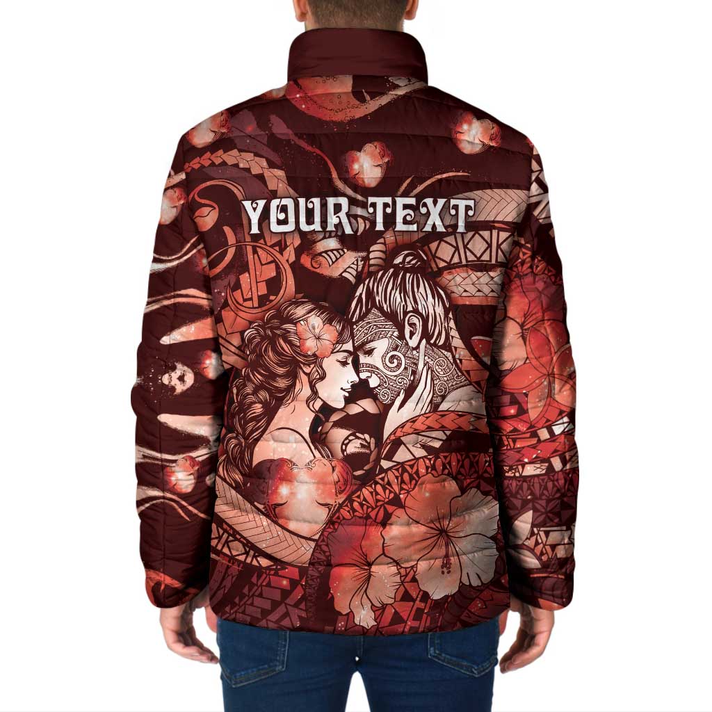 Personalised Maori Romantic Valentine Padded Jacket The Hongi Kiss Red Galaxy DT05 - Polynesian Pride