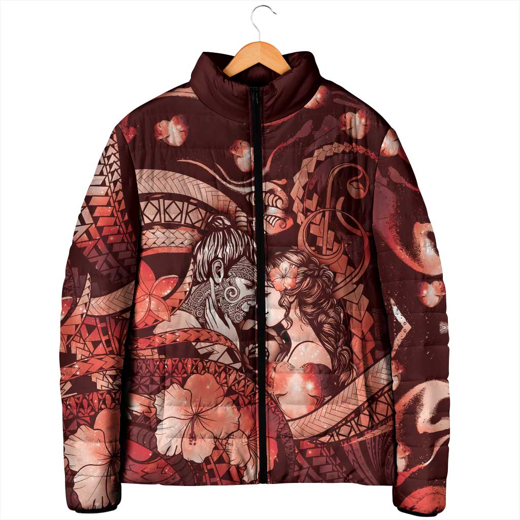 Personalised Maori Romantic Valentine Padded Jacket The Hongi Kiss Red Galaxy DT05 - Polynesian Pride
