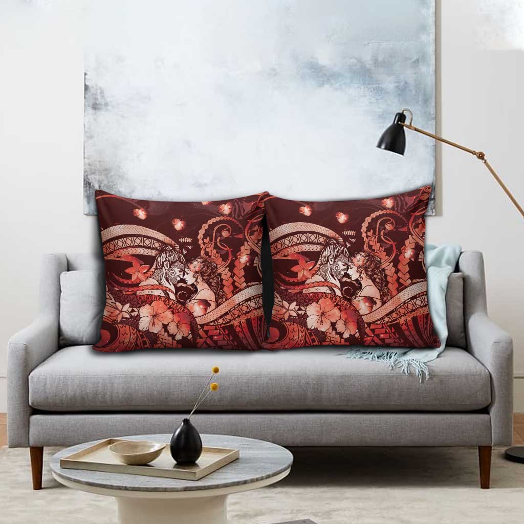 Maori Romantic Valentine Pillow Cover The Hongi Kiss Red Galaxy DT05 - Polynesian Pride