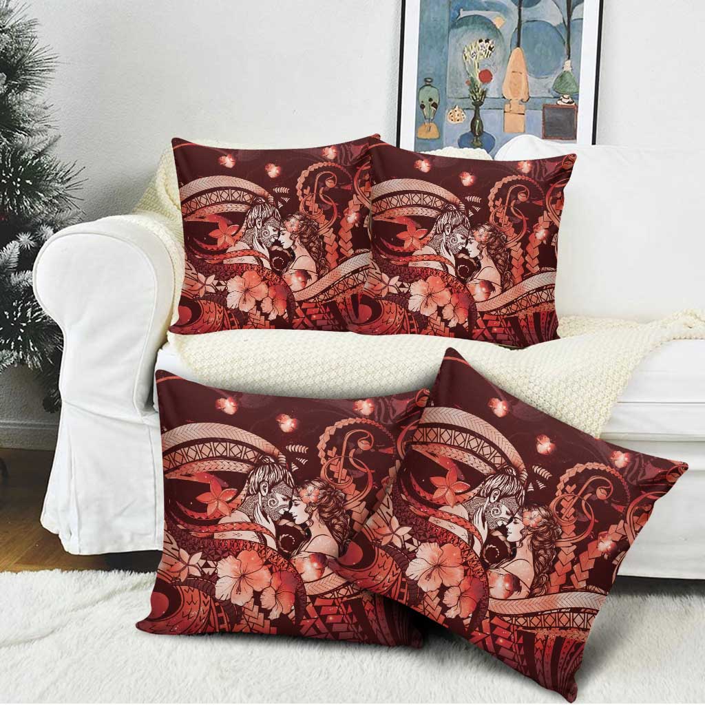 Maori Romantic Valentine Pillow Cover The Hongi Kiss Red Galaxy DT05 - Polynesian Pride