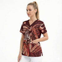Personalised Maori Romantic Valentine Scrub Top The Hongi Kiss Red Galaxy DT05 - Polynesian Pride