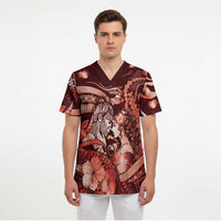 Personalised Maori Romantic Valentine Scrub Top The Hongi Kiss Red Galaxy DT05 - Polynesian Pride