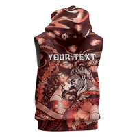 Personalised Maori Romantic Valentine Sleeveless Zip Hoodie The Hongi Kiss Red Galaxy