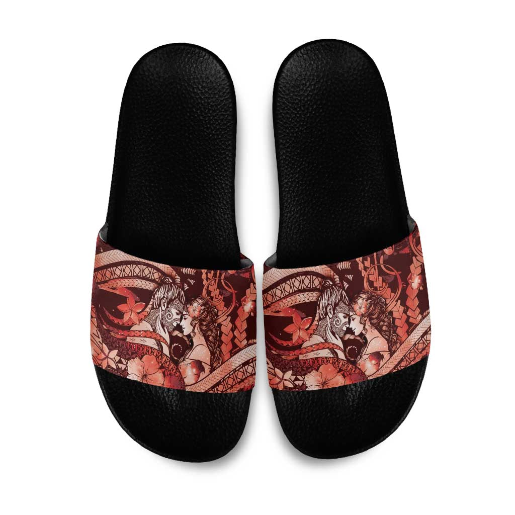 Maori Romantic Valentine Slide Sandals The Hongi Kiss Red Galaxy DT05 Red - Polynesian Pride