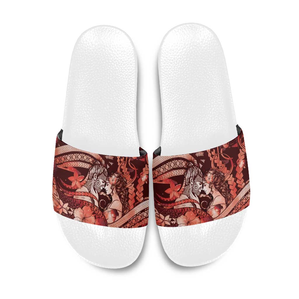 Maori Romantic Valentine Slide Sandals The Hongi Kiss Red Galaxy DT05 Red - Polynesian Pride