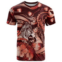Personalised Maori Romantic Valentine T Shirt The Hongi Kiss Red Galaxy