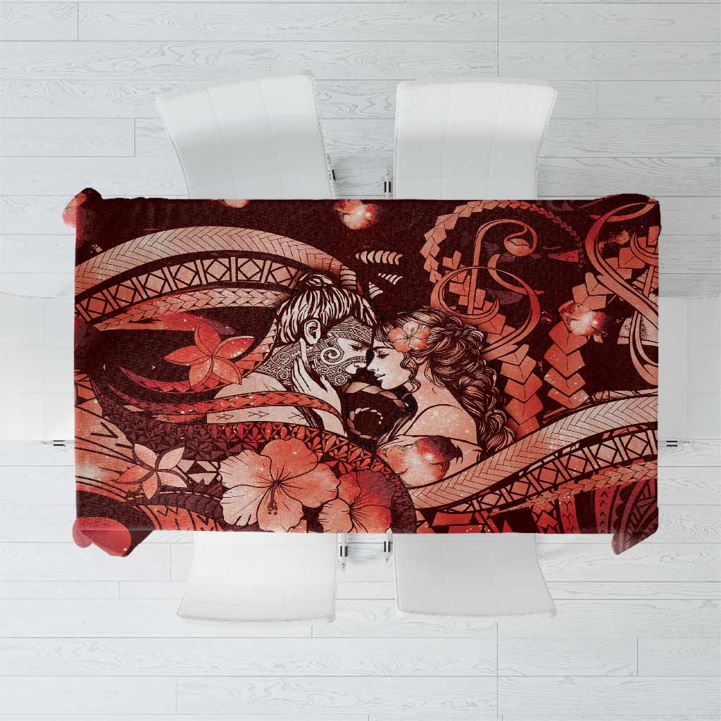 Maori Romantic Valentine Tablecloth The Hongi Kiss Red Galaxy