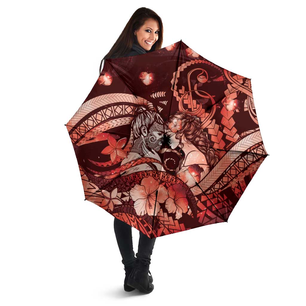 Maori Romantic Valentine Umbrella The Hongi Kiss Red Galaxy DT05 - Polynesian Pride