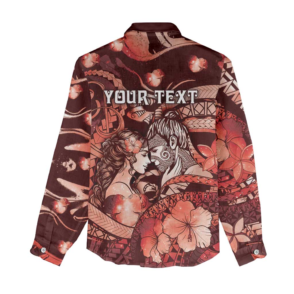 Personalised Maori Romantic Valentine Women Casual Shirt The Hongi Kiss Red Galaxy
