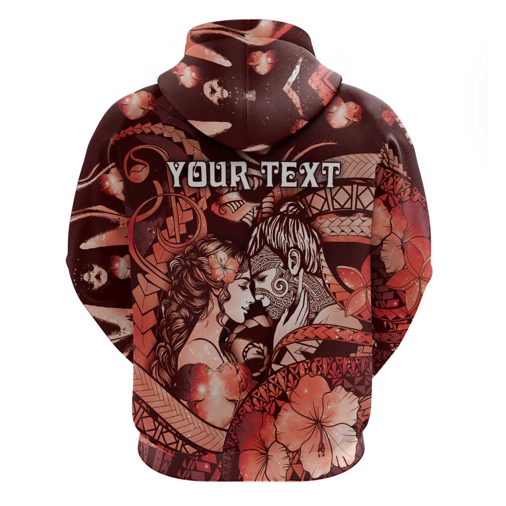 Personalised Maori Romantic Valentine Zip Hoodie The Hongi Kiss Red Galaxy DT05 - Polynesian Pride