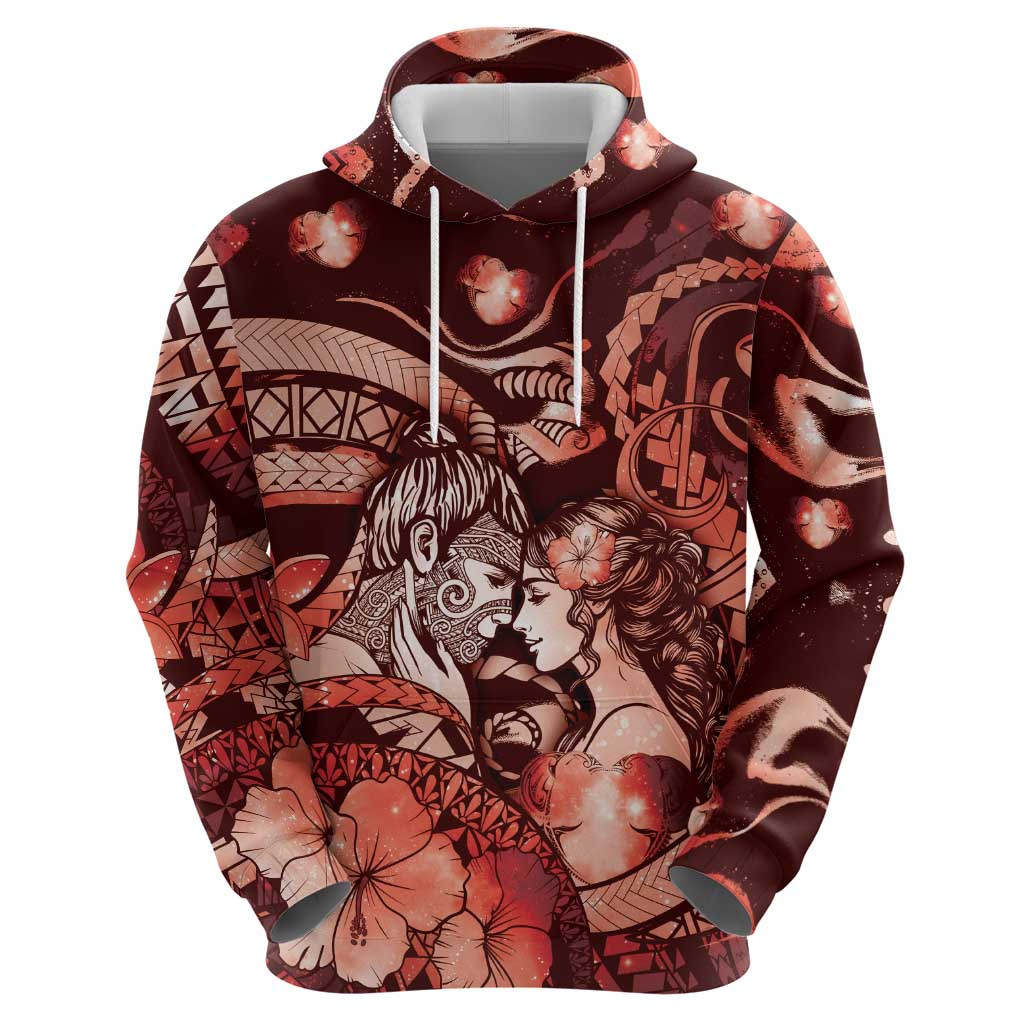 Personalised Maori Romantic Valentine Zip Hoodie The Hongi Kiss Red Galaxy DT05 - Polynesian Pride