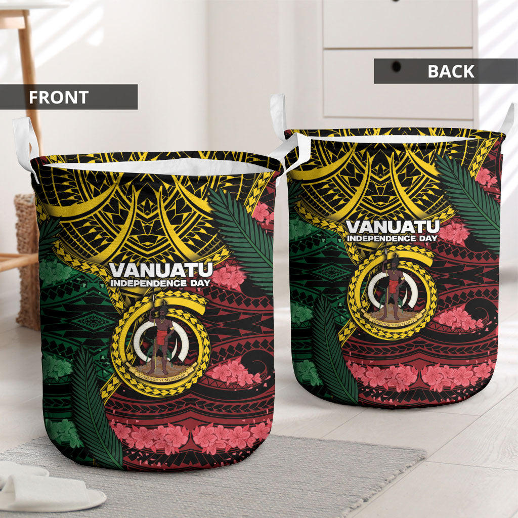 Vanuatu Independence Day Laundry Basket Boar Tusk Warrior Tribal Floral Patterns DT05 - Polynesian Pride