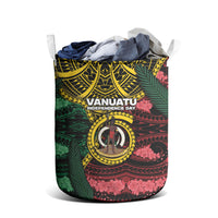 Vanuatu Independence Day Laundry Basket Boar Tusk Warrior Tribal Floral Patterns DT05 - Polynesian Pride