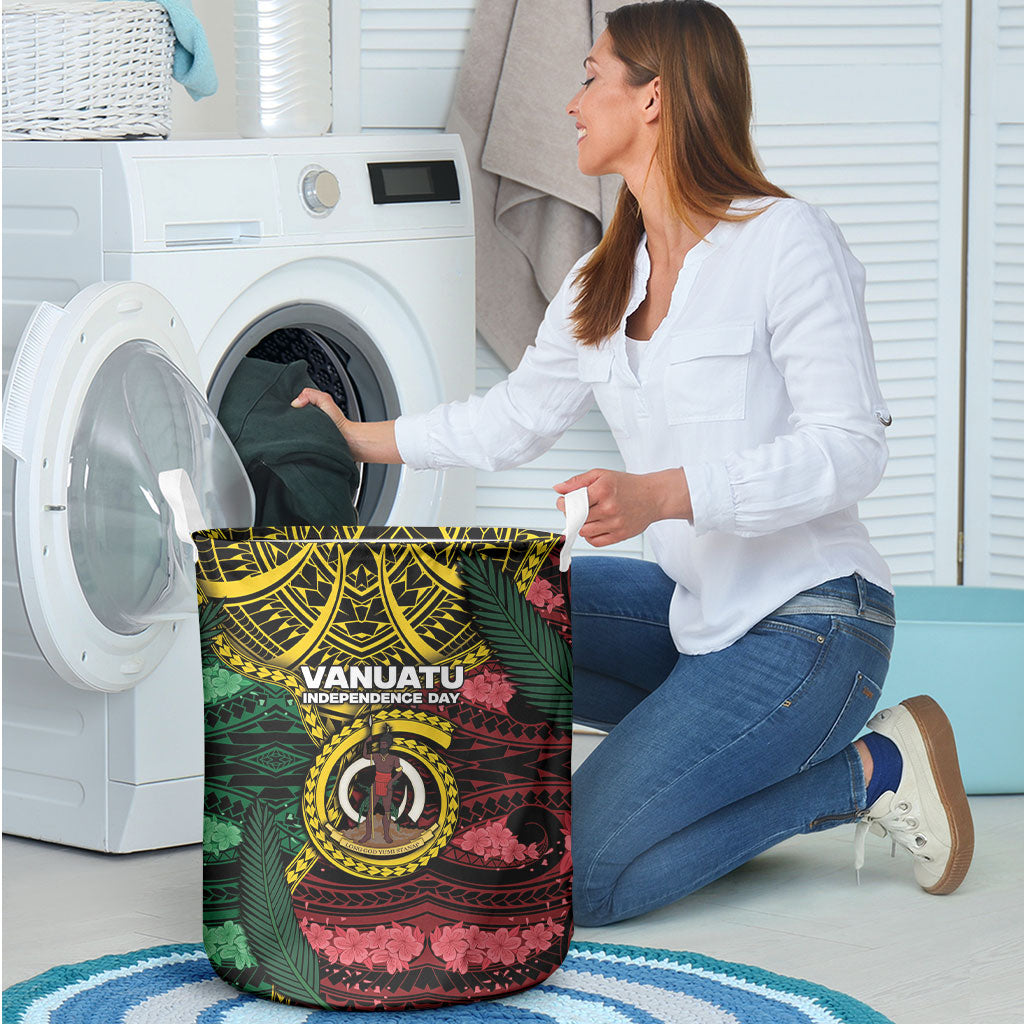 Vanuatu Independence Day Laundry Basket Boar Tusk Warrior Tribal Floral Patterns DT05 - Polynesian Pride