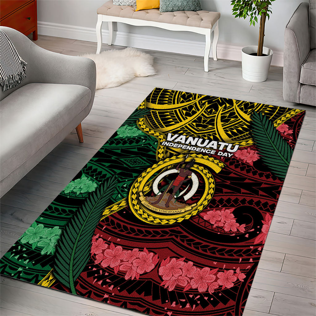 Vanuatu Independence Day Area Rug Boar Tusk Warrior Tribal Floral Patterns DT05 - Polynesian Pride