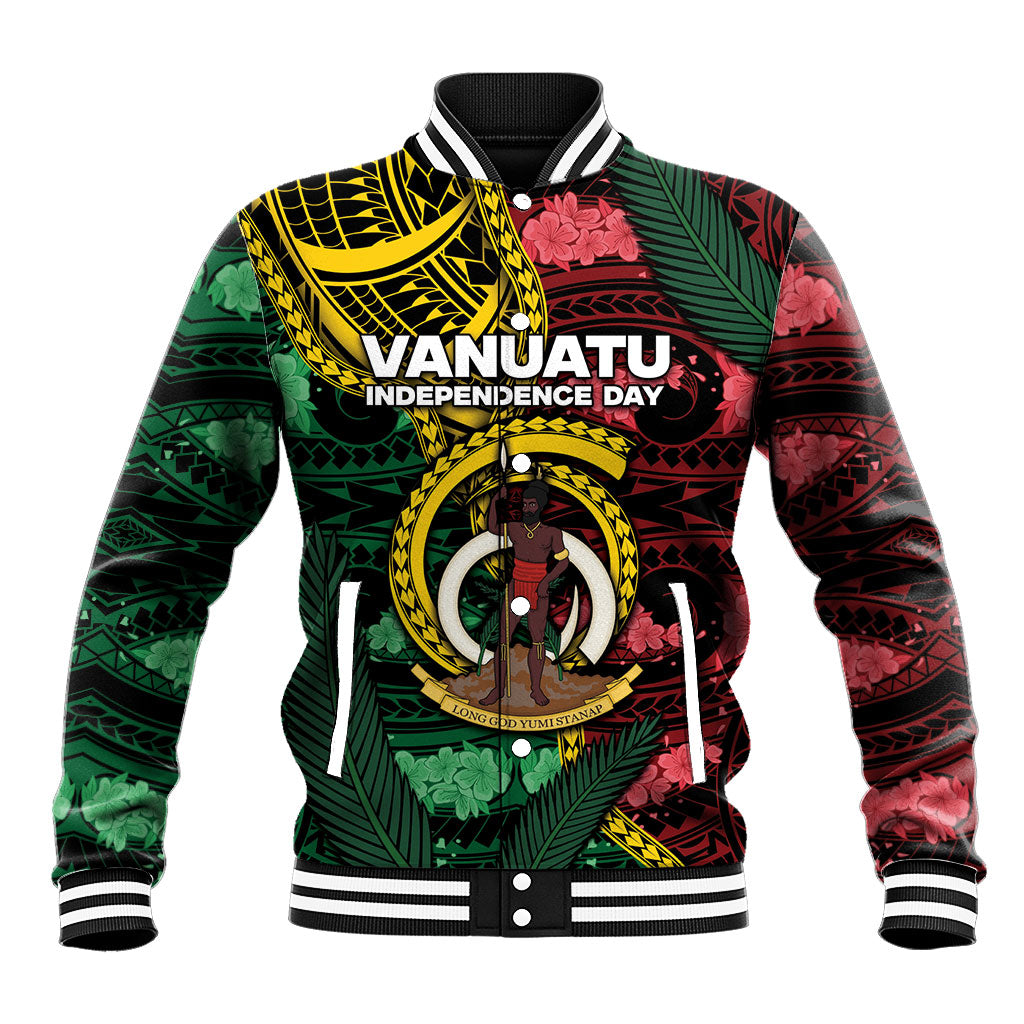 Personalised Vanuatu Independence Day Baseball Jacket Boar Tusk Warrior Tribal Floral Patterns DT05 Unisex Multicolor - Polynesian Pride