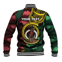 Personalised Vanuatu Independence Day Baseball Jacket Boar Tusk Warrior Tribal Floral Patterns DT05 - Polynesian Pride