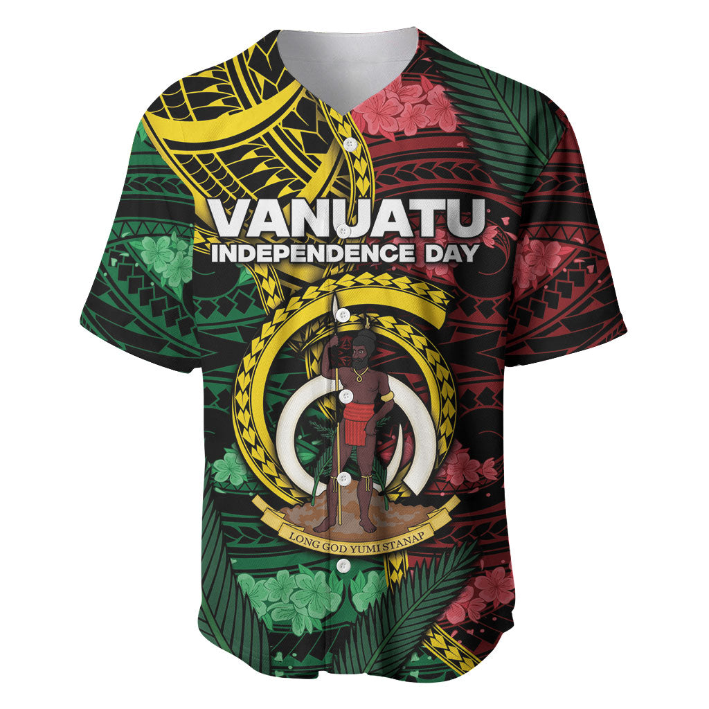 Personalised Vanuatu Independence Day Baseball Jersey Boar Tusk Warrior Tribal Floral Patterns DT05 Multicolor - Polynesian Pride