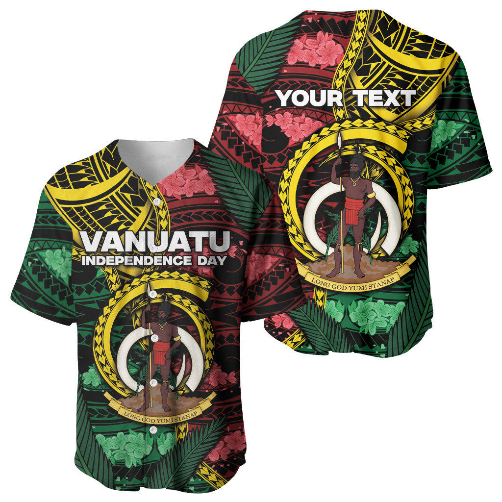 Personalised Vanuatu Independence Day Baseball Jersey Boar Tusk Warrior Tribal Floral Patterns DT05 - Polynesian Pride