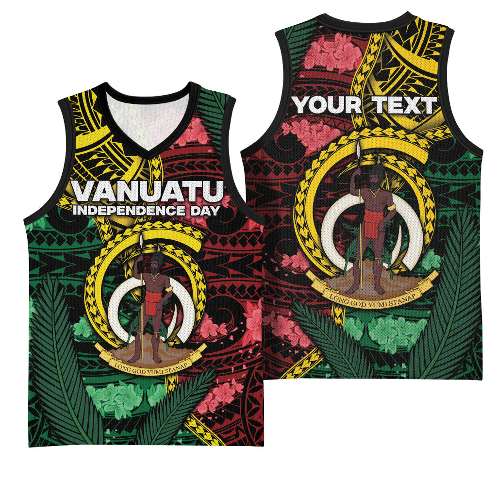 Personalised Vanuatu Independence Day Basketball Jersey Boar Tusk Warrior Tribal Floral Patterns DT05 - Polynesian Pride