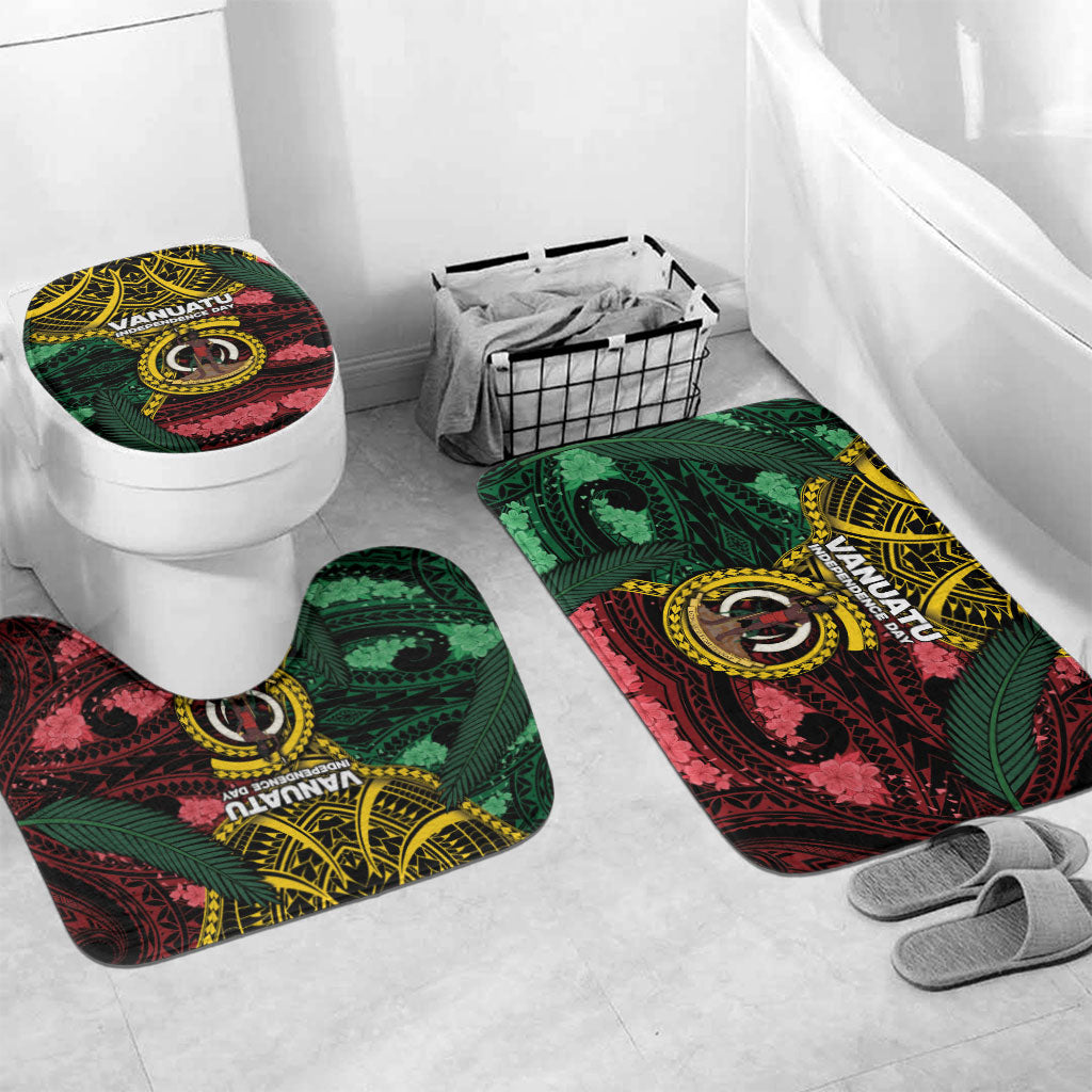 Vanuatu Independence Day Bathroom Set Boar Tusk Warrior Tribal Floral Patterns DT05 Mat Set Only (3 pcs) One Size Multicolor - Polynesian Pride