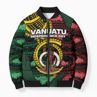 Personalised Vanuatu Independence Day Bomber Puffer Jacket Boar Tusk Warrior Tribal Floral Patterns DT05 Unisex Multicolor - Polynesian Pride